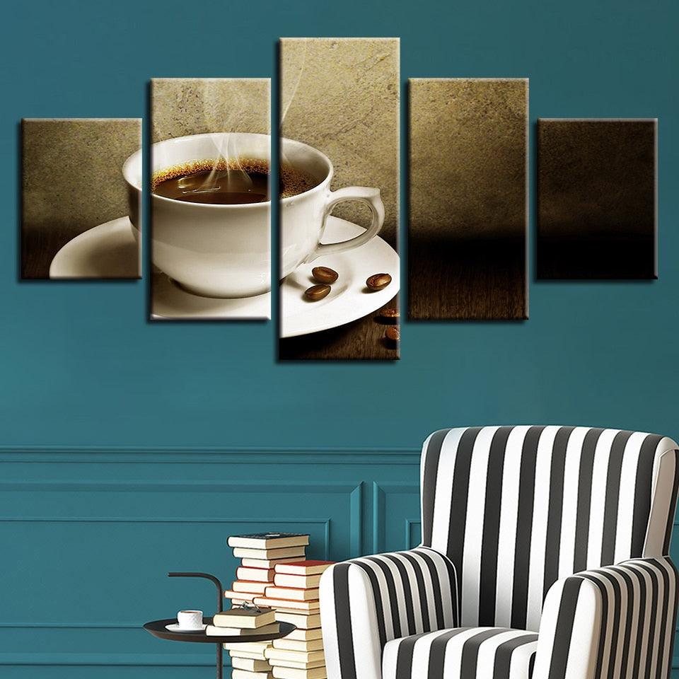 Steaming Coffee 5 Piece HD Multi Panel Canvas Wall Art Frame - Original Frame