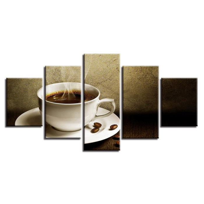 Steaming Coffee 5 Piece HD Multi Panel Canvas Wall Art Frame - Original Frame