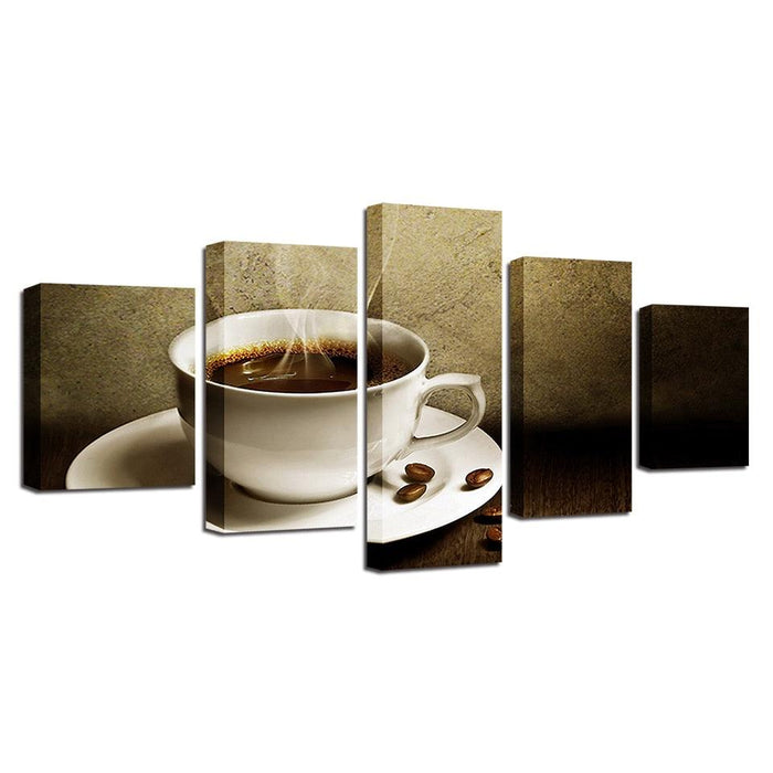 Steaming Coffee 5 Piece HD Multi Panel Canvas Wall Art Frame - Original Frame