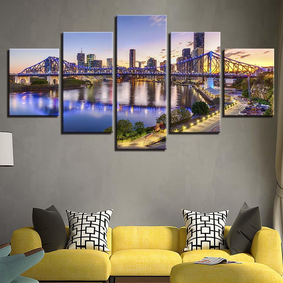 Brisbane Story Bridge 5 Piece HD Multi Panel Canvas Wall Art Frame - Original Frame