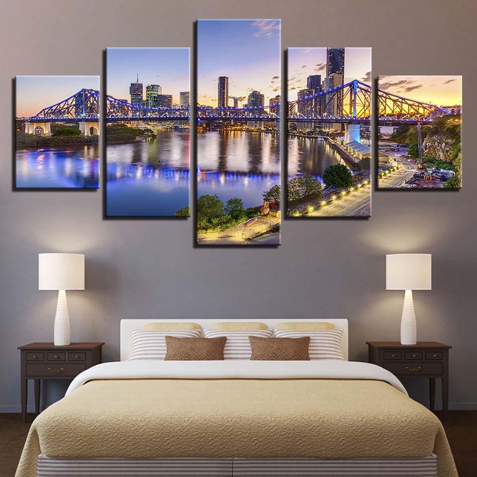 Brisbane Story Bridge 5 Piece HD Multi Panel Canvas Wall Art Frame - Original Frame