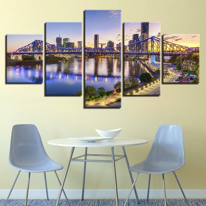 Brisbane Story Bridge 5 Piece HD Multi Panel Canvas Wall Art Frame - Original Frame