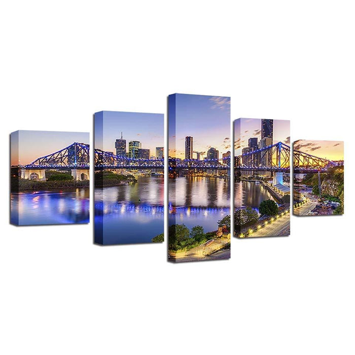 Brisbane Story Bridge 5 Piece HD Multi Panel Canvas Wall Art Frame