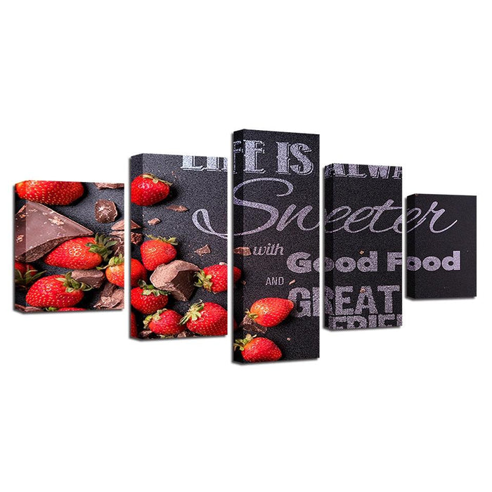 Strawberry Chocolates 5 Piece HD Multi Panel Canvas Wall Art Frame - Original Frame