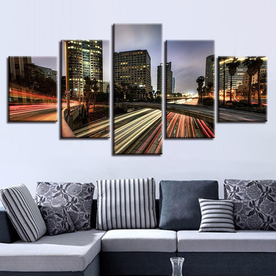 Los Angeles Highways 5 Piece HD Multi Panel Canvas Wall Art Frame - Original Frame