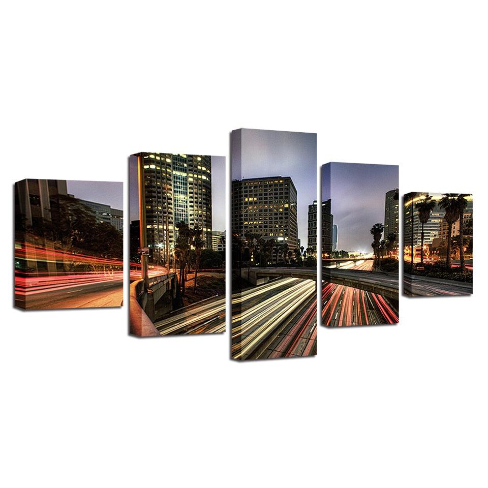 Los Angeles Highways 5 Piece HD Multi Panel Canvas Wall Art Frame - Original Frame