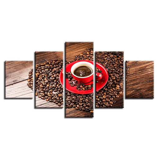 Coffee Beans Heart 5 Piece HD Multi Panel Canvas Wall Art Frame - Original Frame