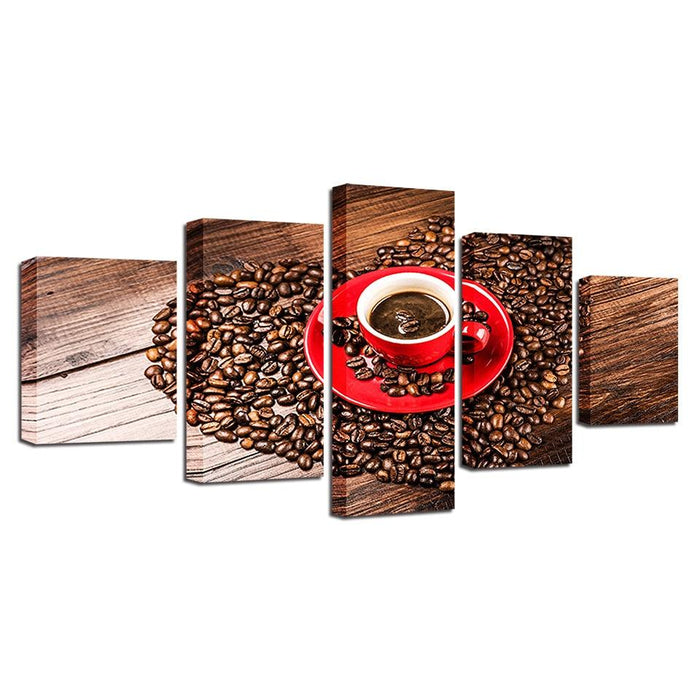 Coffee Beans Heart 5 Piece HD Multi Panel Canvas Wall Art Frame - Original Frame