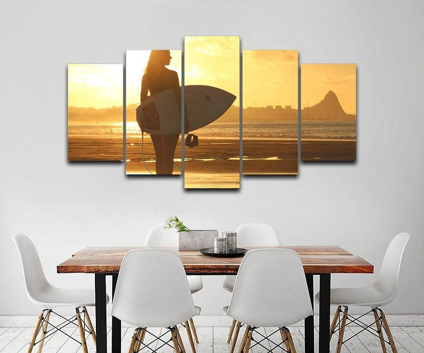 The Surfer Girl 5 Piece HD Multi Panel Canvas Wall Art Frame