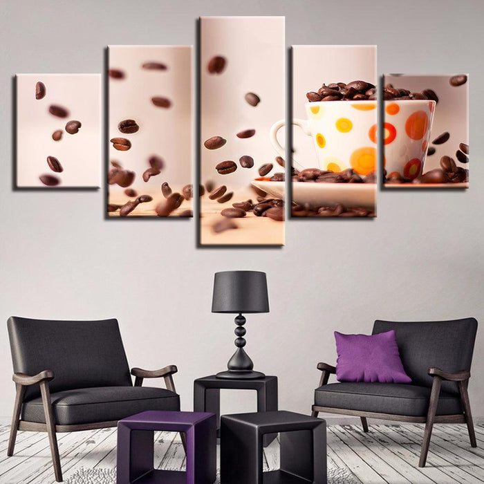 Coffee Beans 5 Piece HD Multi Panel Canvas Wall Art Frame - Original Frame