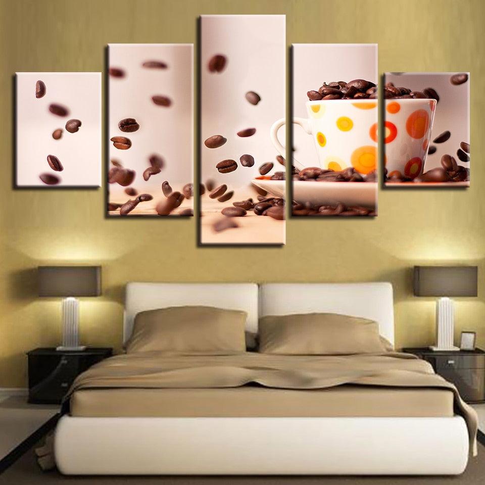 Coffee Beans 5 Piece HD Multi Panel Canvas Wall Art Frame - Original Frame