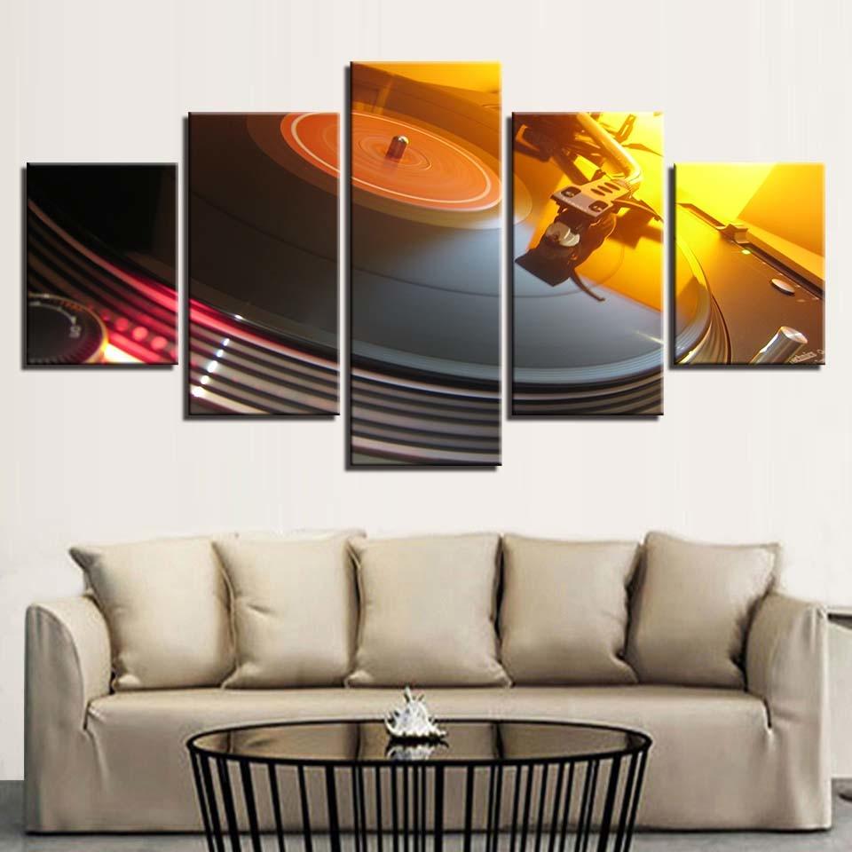 DJ Turntable Lights 5 Piece HD Multi Panel Canvas Wall Art Frame - Original Frame