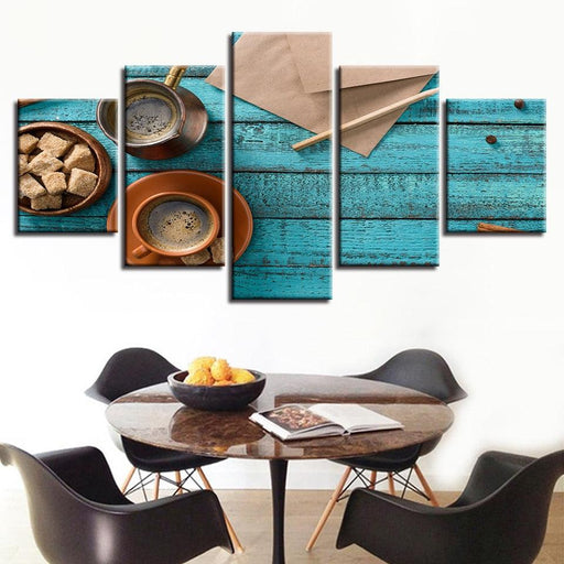 Coffee Cup Art 5 Piece HD Multi Panel Canvas Wall Art Frame - Original Frame