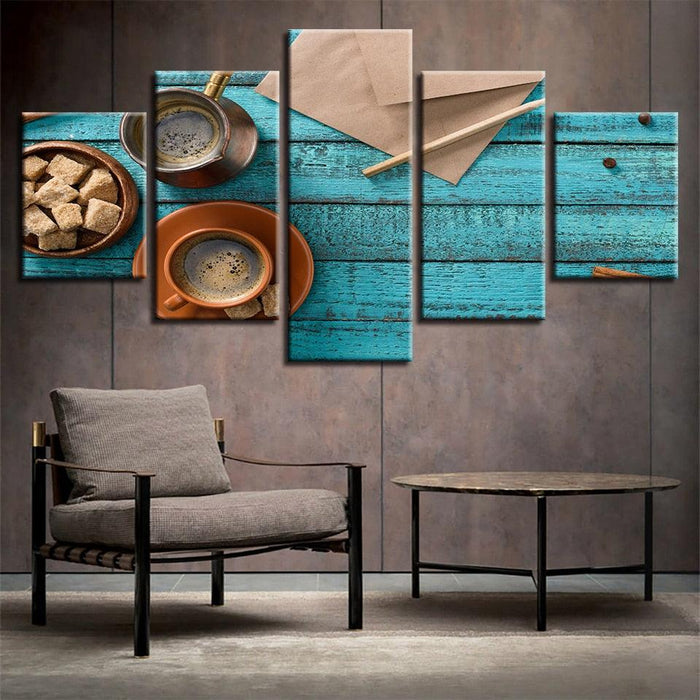 Coffee Cup Art 5 Piece HD Multi Panel Canvas Wall Art Frame - Original Frame