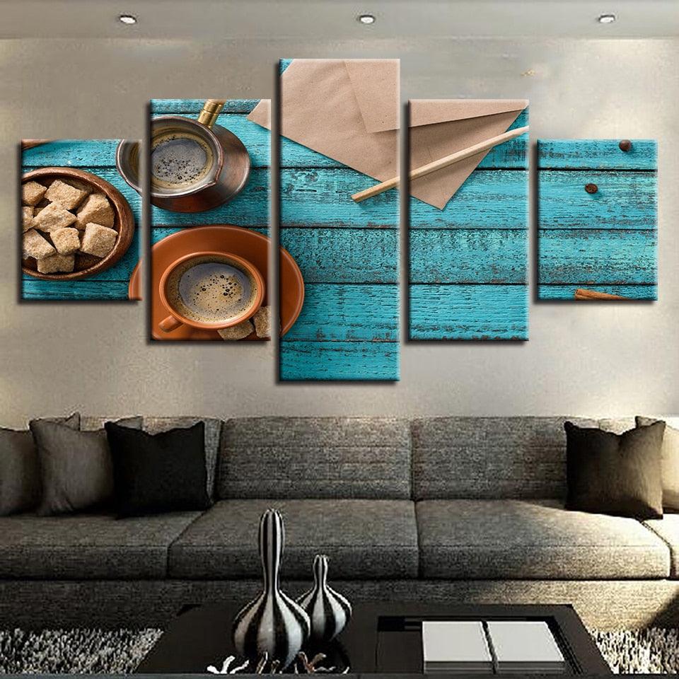 Coffee Cup Art 5 Piece HD Multi Panel Canvas Wall Art Frame - Original Frame