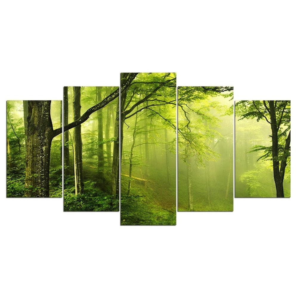 Natural Fresh Forest Scenery 5 Piece HD Multi Panel Canvas Wall Art - Original Frame
