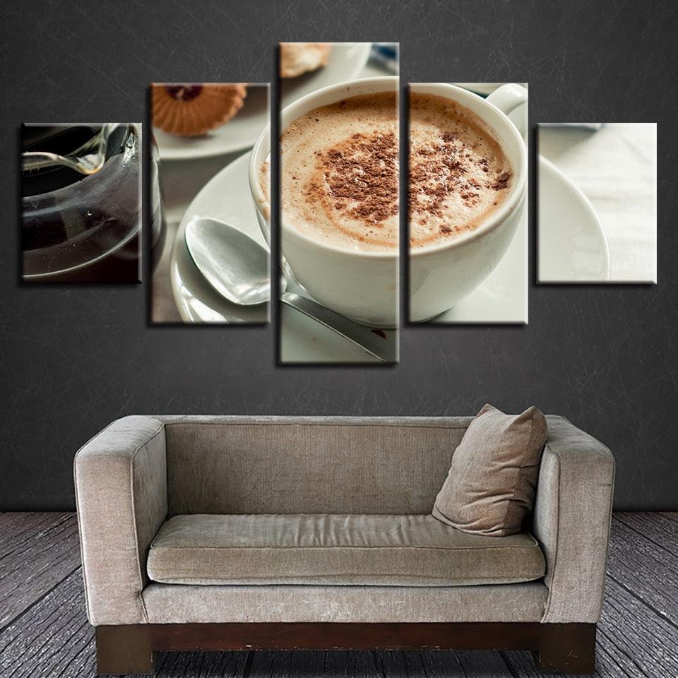 Delicious Coffee 5 Piece HD Multi Panel Canvas Wall Art Frame - Original Frame