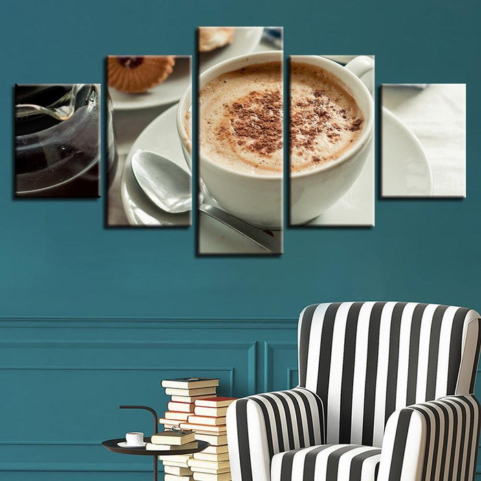 Delicious Coffee 5 Piece HD Multi Panel Canvas Wall Art Frame - Original Frame