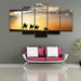 Camels Desert Sunset 5 Piece HD Multi Panel Canvas Wall Art Frame - Original Frame