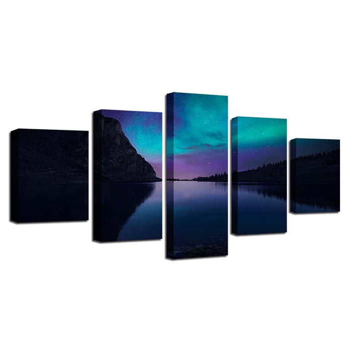 Aurora Borealis 5 Piece HD Multi Panel Canvas Wall Art Frame - Original Frame