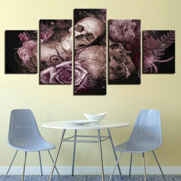 Skull And Roses Gothic 5 Piece HD Multi Panel Canvas Wall Art Frame - Original Frame