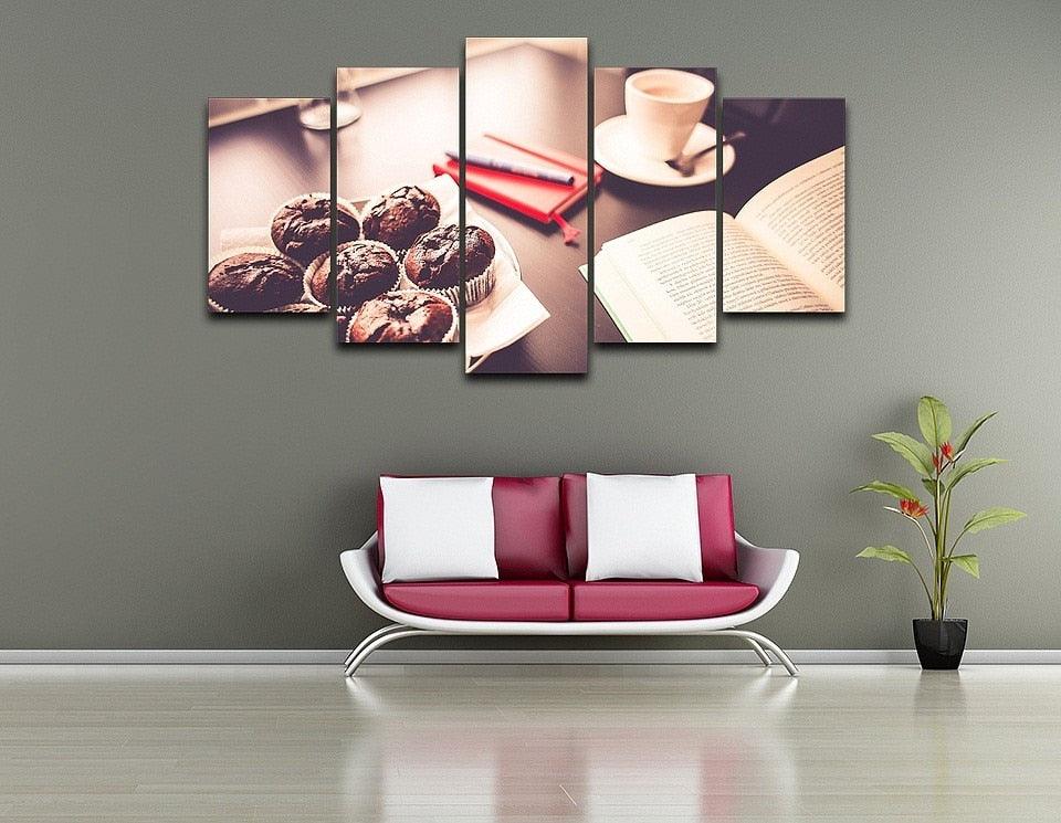 Coffee Cake Tea Time 5 Piece HD Multi Panel Canvas Wall Art Frame - Original Frame