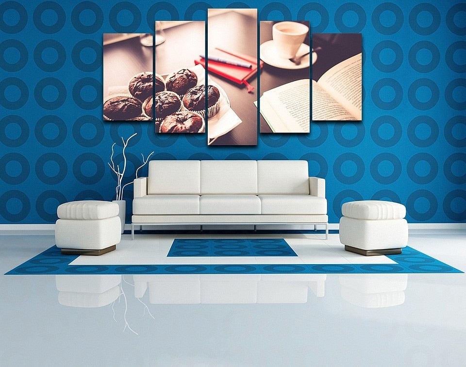 Coffee Cake Tea Time 5 Piece HD Multi Panel Canvas Wall Art Frame - Original Frame