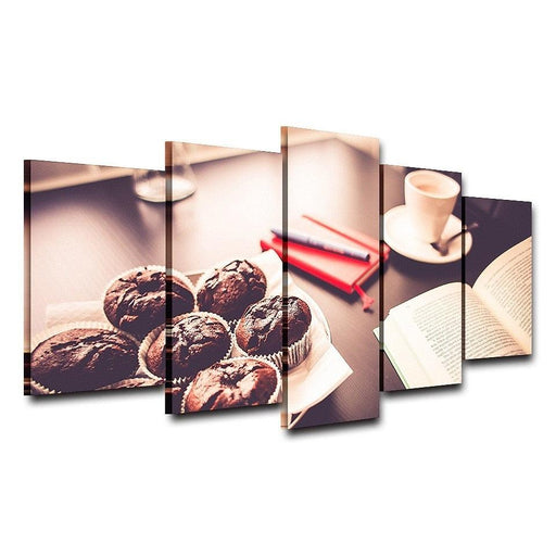 Coffee Cake Tea Time 5 Piece HD Multi Panel Canvas Wall Art Frame - Original Frame