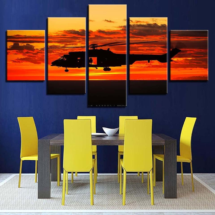 Helicopter at Sunset 5 Piece HD Multi Panel Canvas Wall Art Frame