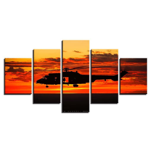 Helicopter Sunset 5 Piece HD Multi Panel Canvas Wall Art Frame - Original Frame