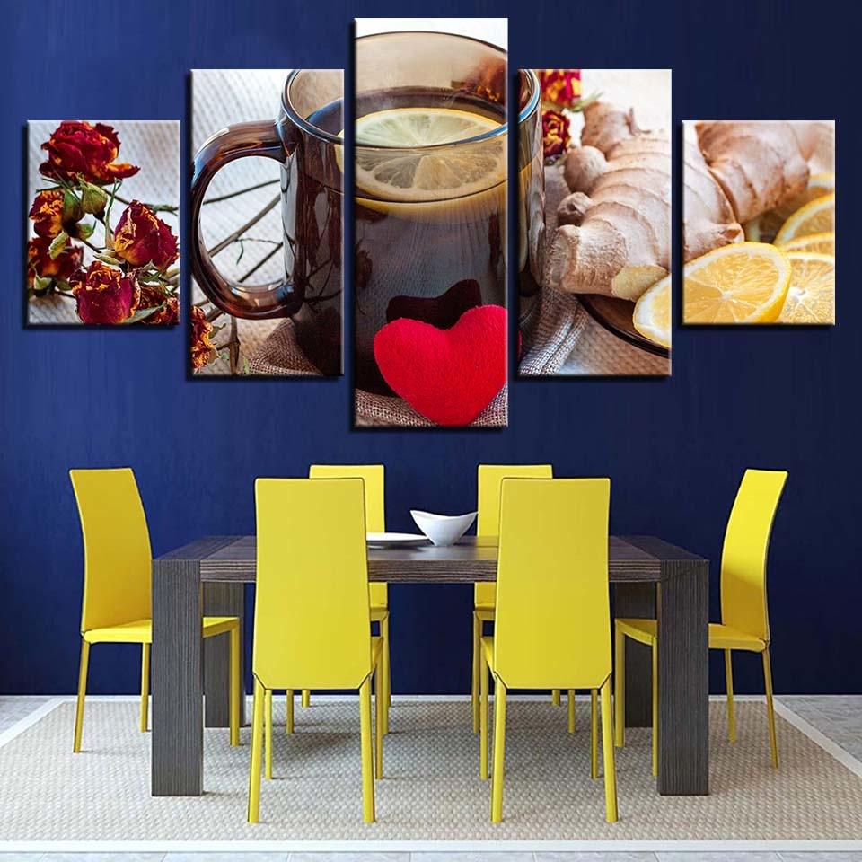 Ginger Lemon Tea 5 Piece HD Multi Panel Canvas Wall Art Frame - Original Frame