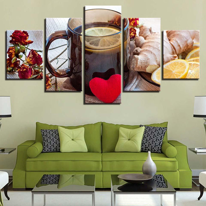 Ginger Lemon Tea 5 Piece HD Multi Panel Canvas Wall Art Frame - Original Frame