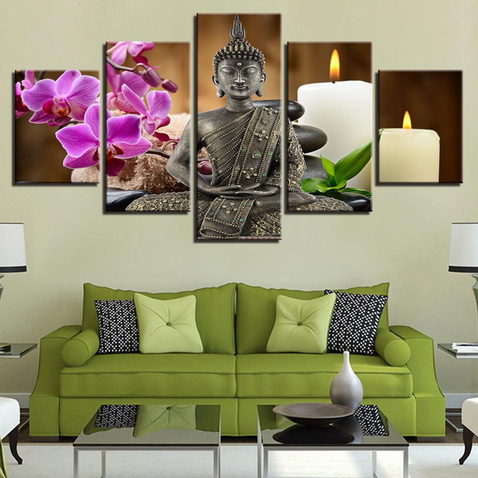 Zen Buddha 5 Piece HD Multi Panel Canvas Wall Art Frame - Original Frame