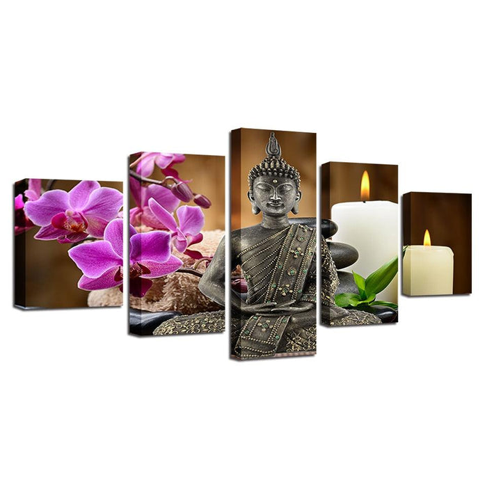 Zen Buddha 5 Piece HD Multi Panel Canvas Wall Art Frame - Original Frame