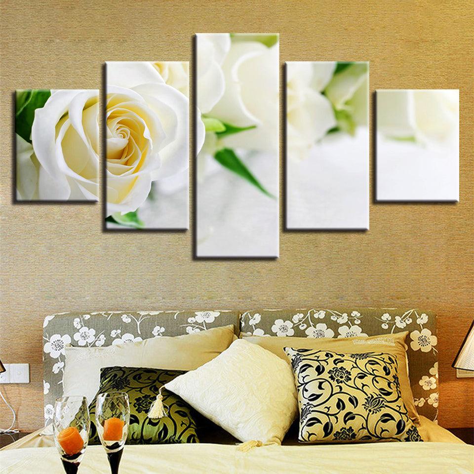 White Roses 5 Piece HD Multi Panel Canvas Wall Art Frame - Original Frame
