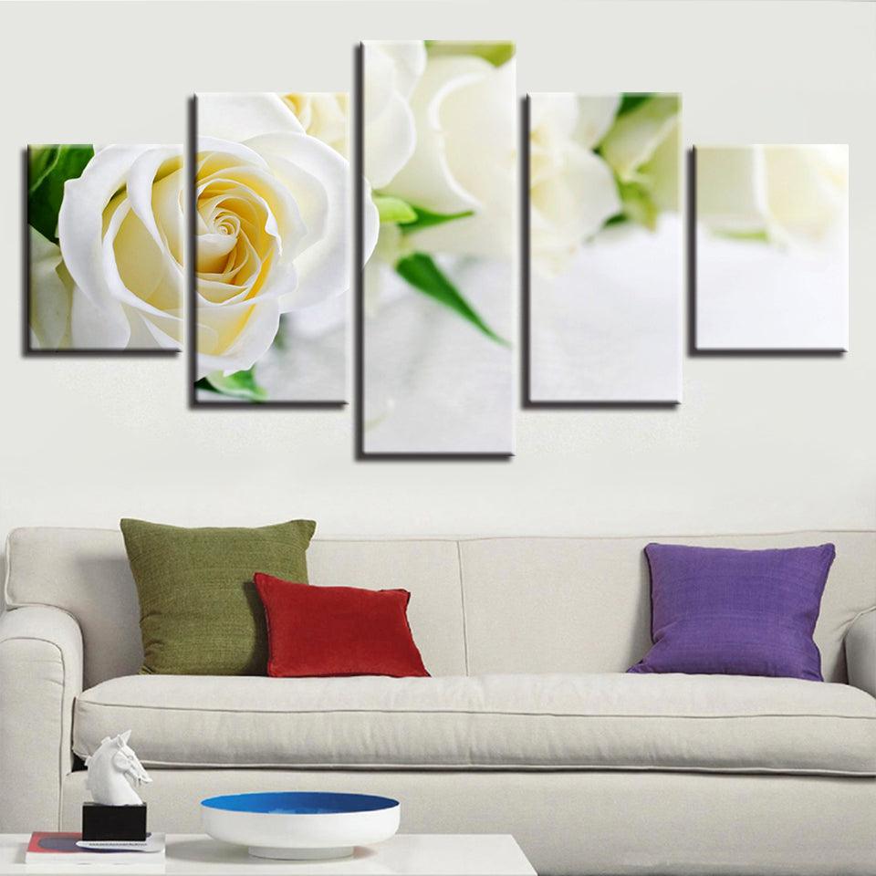 White Roses 5 Piece HD Multi Panel Canvas Wall Art Frame - Original Frame