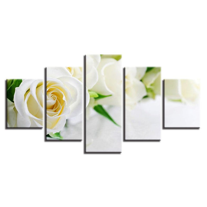 White Roses 5 Piece HD Multi Panel Canvas Wall Art Frame - Original Frame