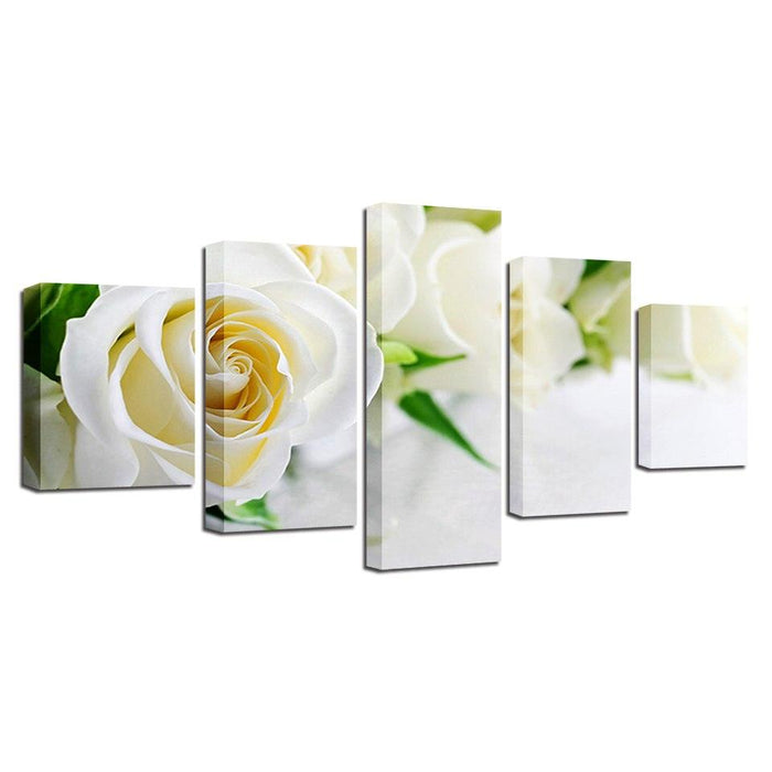 White Roses 5 Piece HD Multi Panel Canvas Wall Art Frame - Original Frame