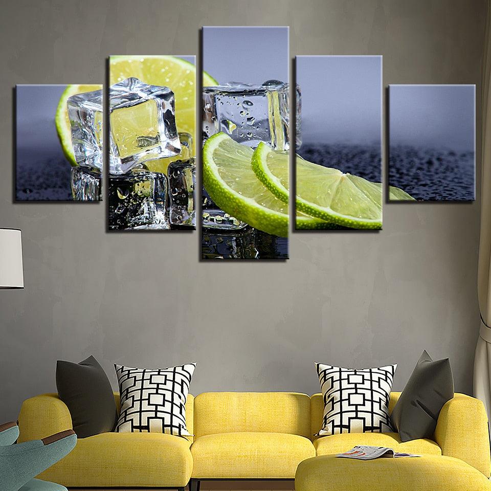 Fruit Lemon 5 Piece HD Multi Panel Canvas Wall Art Frame - Original Frame