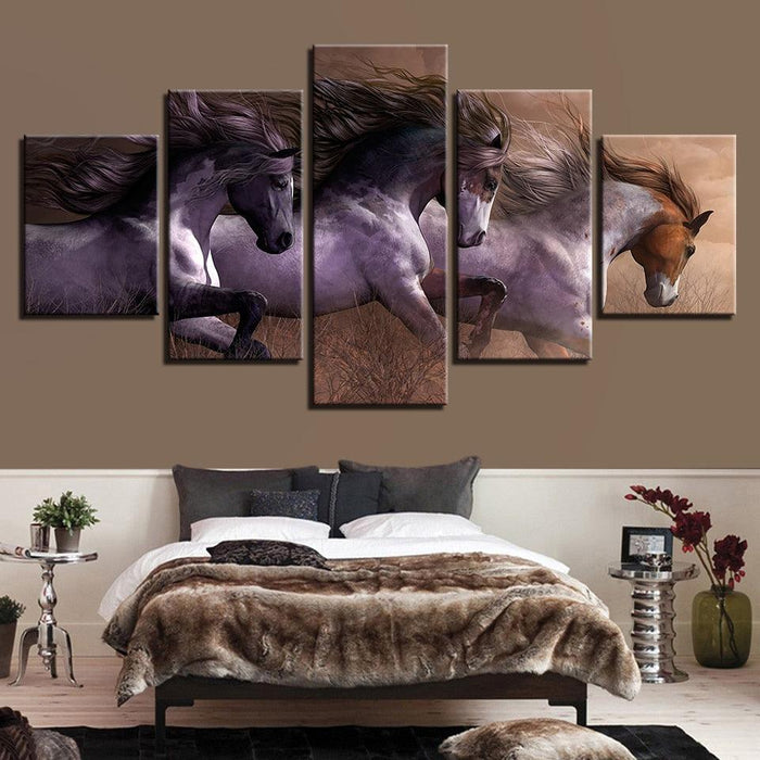 Horses Racing 5 Piece HD Multi Panel Canvas Wall Art Frame - Original Frame