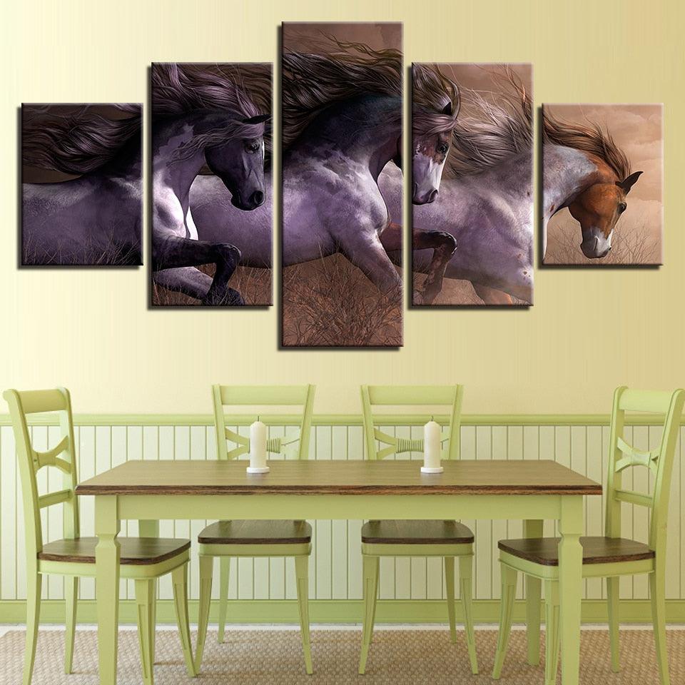 Horses Racing 5 Piece HD Multi Panel Canvas Wall Art Frame - Original Frame