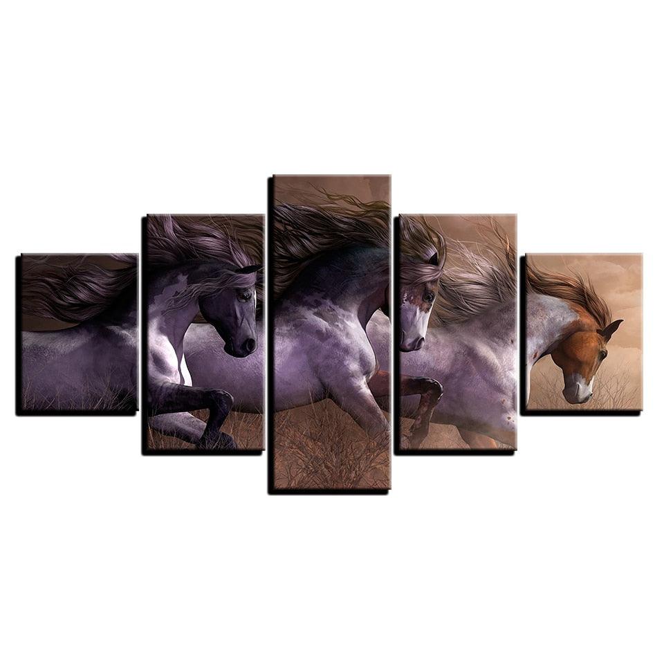 Horses Racing 5 Piece HD Multi Panel Canvas Wall Art Frame - Original Frame