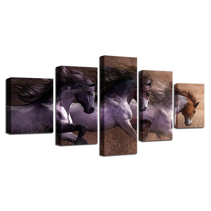 Horses Racing 5 Piece HD Multi Panel Canvas Wall Art Frame - Original Frame