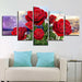 Red Roses 5 Piece HD Multi Panel Canvas Wall Art Frame - Original Frame