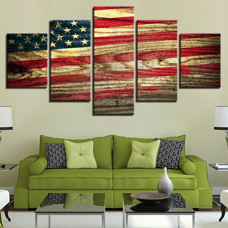 Dark American Flag 5 Piece HD Multi Panel Canvas Wall Art Frame - Original Frame