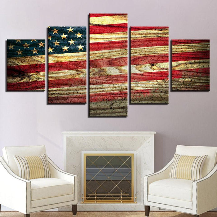 Dark American Flag 5 Piece HD Multi Panel Canvas Wall Art Frame ...