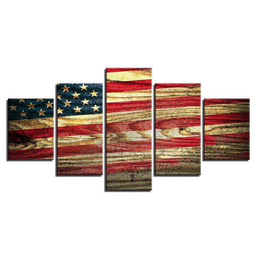 Dark American Flag 5 Piece HD Multi Panel Canvas Wall Art Frame - Original Frame