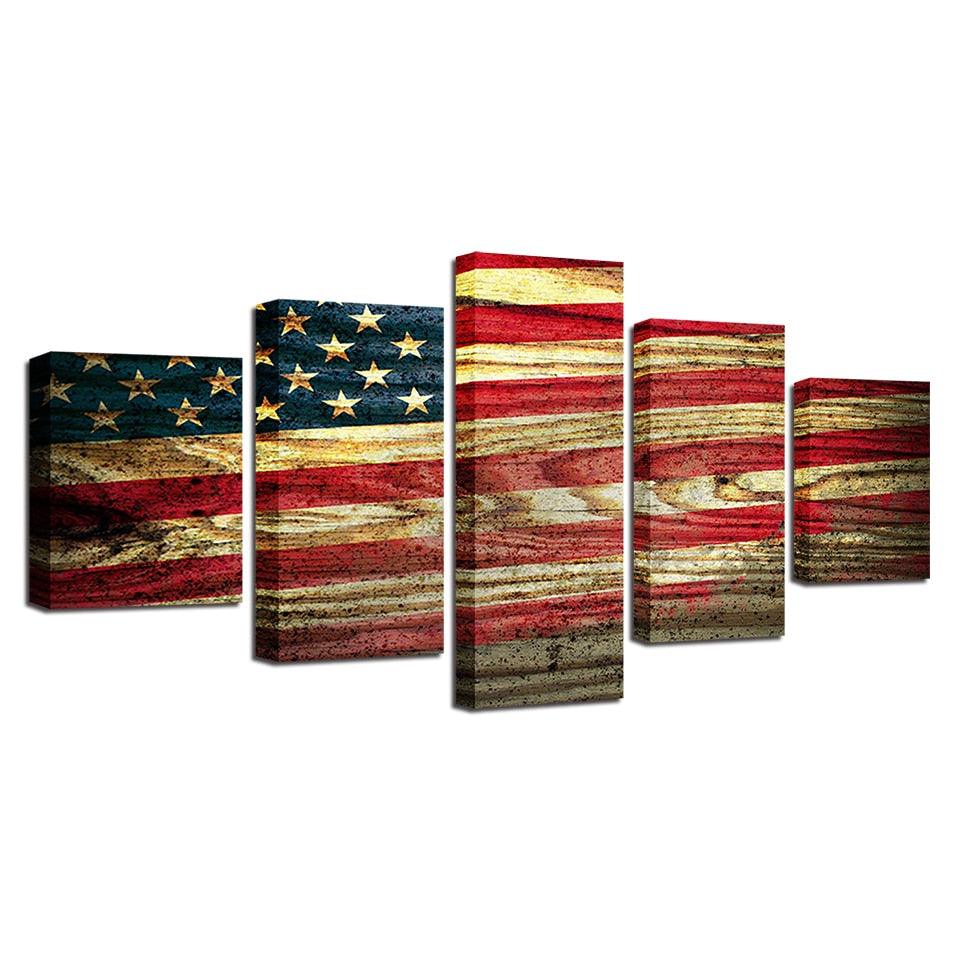 Dark American Flag 5 Piece HD Multi Panel Canvas Wall Art Frame - Original Frame