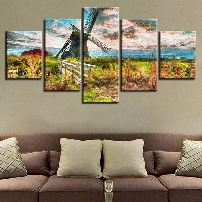 Windmill Island 5 Piece HD Multi Panel Canvas Wall Art Frame - Original Frame