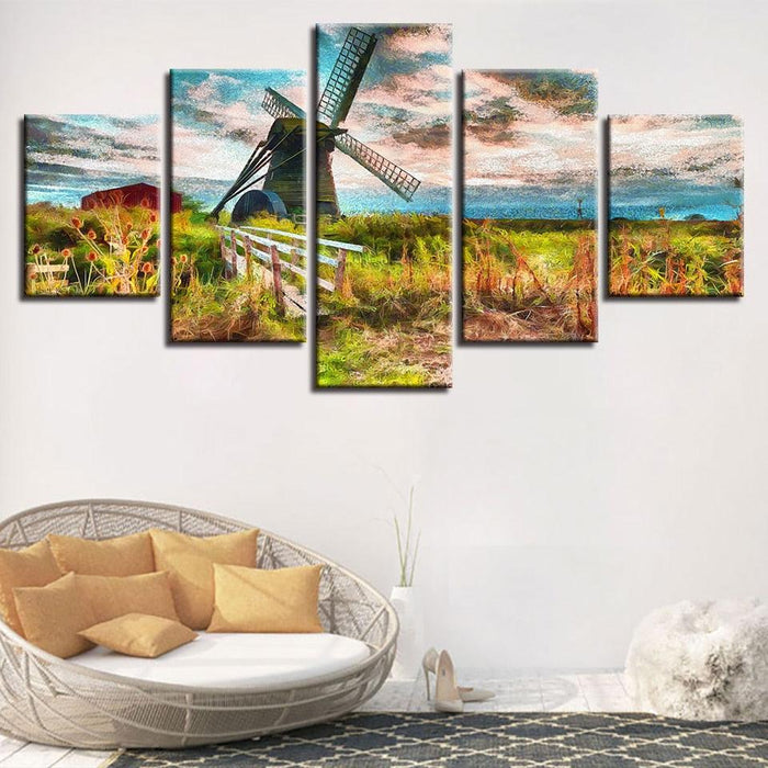 Windmill Island 5 Piece HD Multi Panel Canvas Wall Art Frame - Original Frame